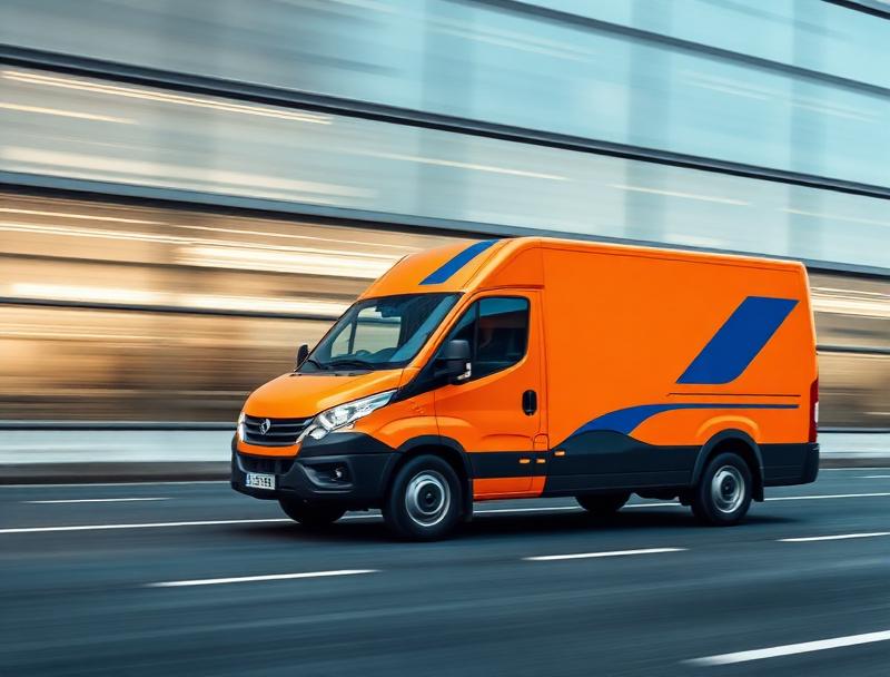 Fast delivery truck in motion for express courier service