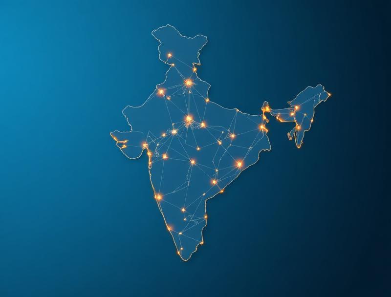 India map with connected network showing nationwide courier coverage